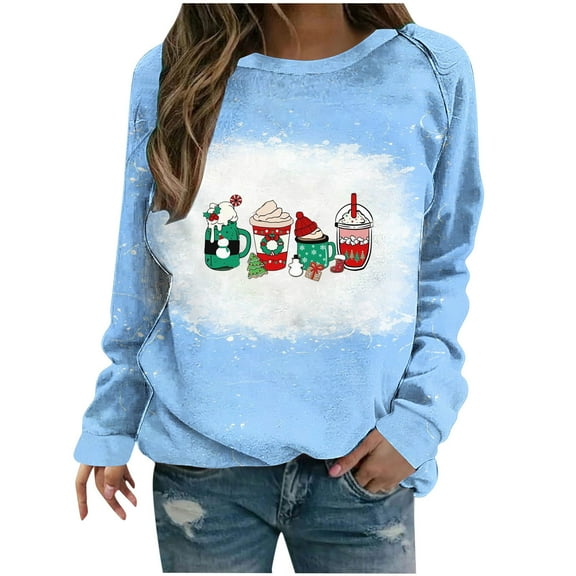 IROINNID Christmas Sweatshirts for Women Loose Crewneck Pullover Shirts Blouse Christmas Sweatshirt Tops,Blue
