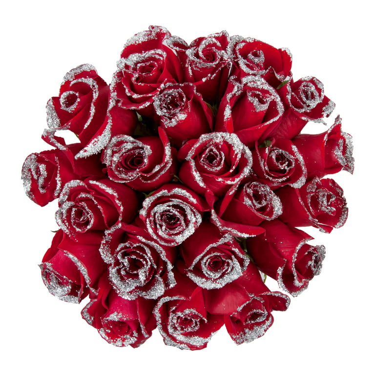 Roses 100 Stems of Red Farm Direct Fresh Cut Flowers with Hand Painted  Silver Glitter on the Bloom Tips by Bloomingmore 