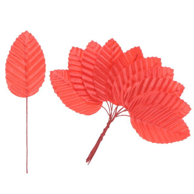 Uxcell 120Pcs Artificial Silk Leaf, Faux Wire Single Leaves, Fake Flower Red