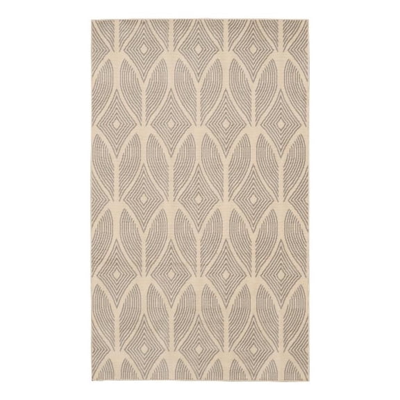 Linon Calibri Henley Polypropylene 4'3"x7'3" Rug in Bone and Gray