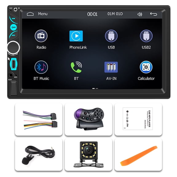 NURATIT 7" Double Din Car Stereo, Wireless Apple CarPlay and Android Auto, Bluetooth, 240W 4.2-Channel Audio Output, Mirror Link, Backup Camera, AM/FM Car Radio