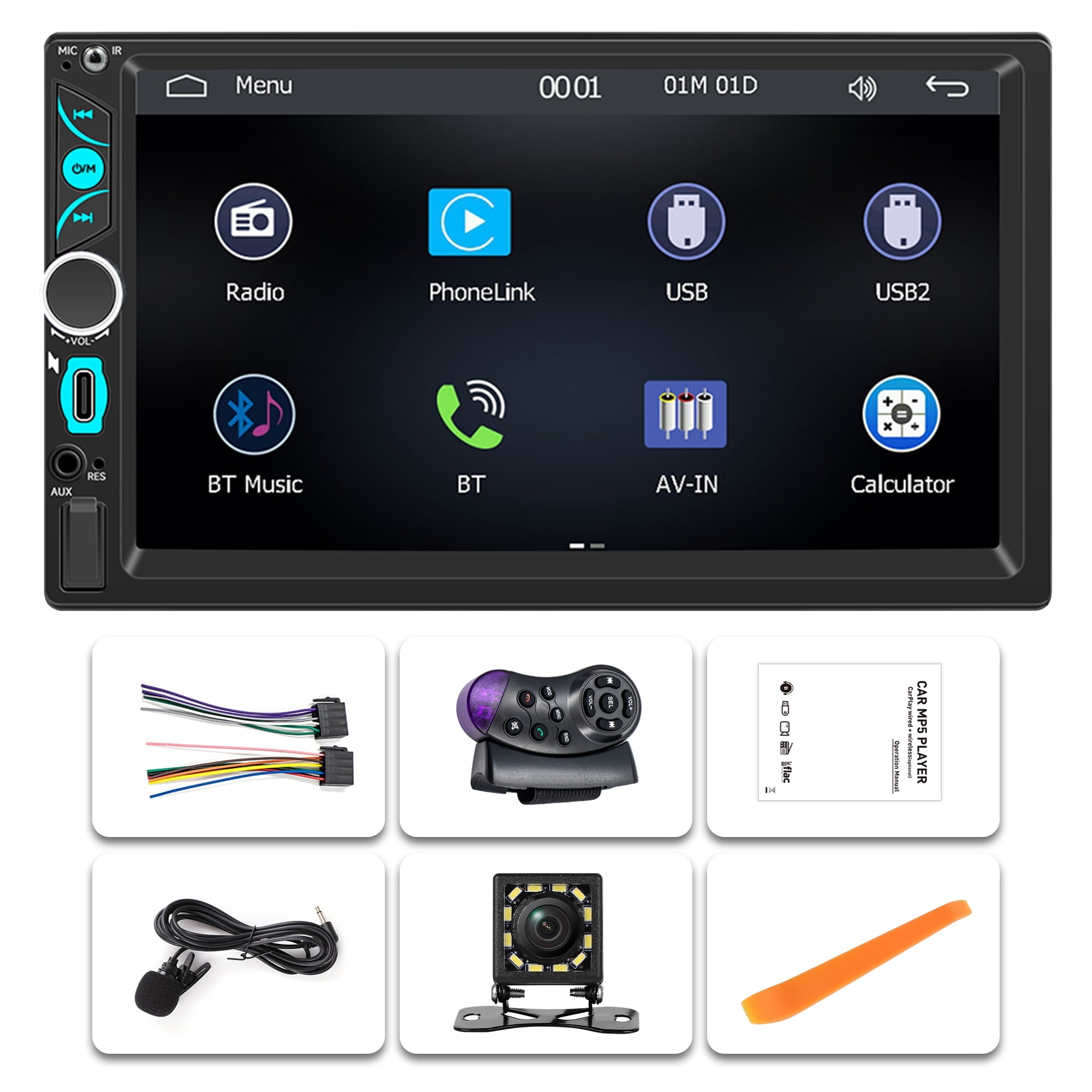 Saree 7 Inch HD Touchscreen Single Din Car Stereo with Apple CarPlay Android Auto Bluetooth Steering Wheel Control Mirror Link AUX FM Radio Receiver for All Vehicles No Backup Camera