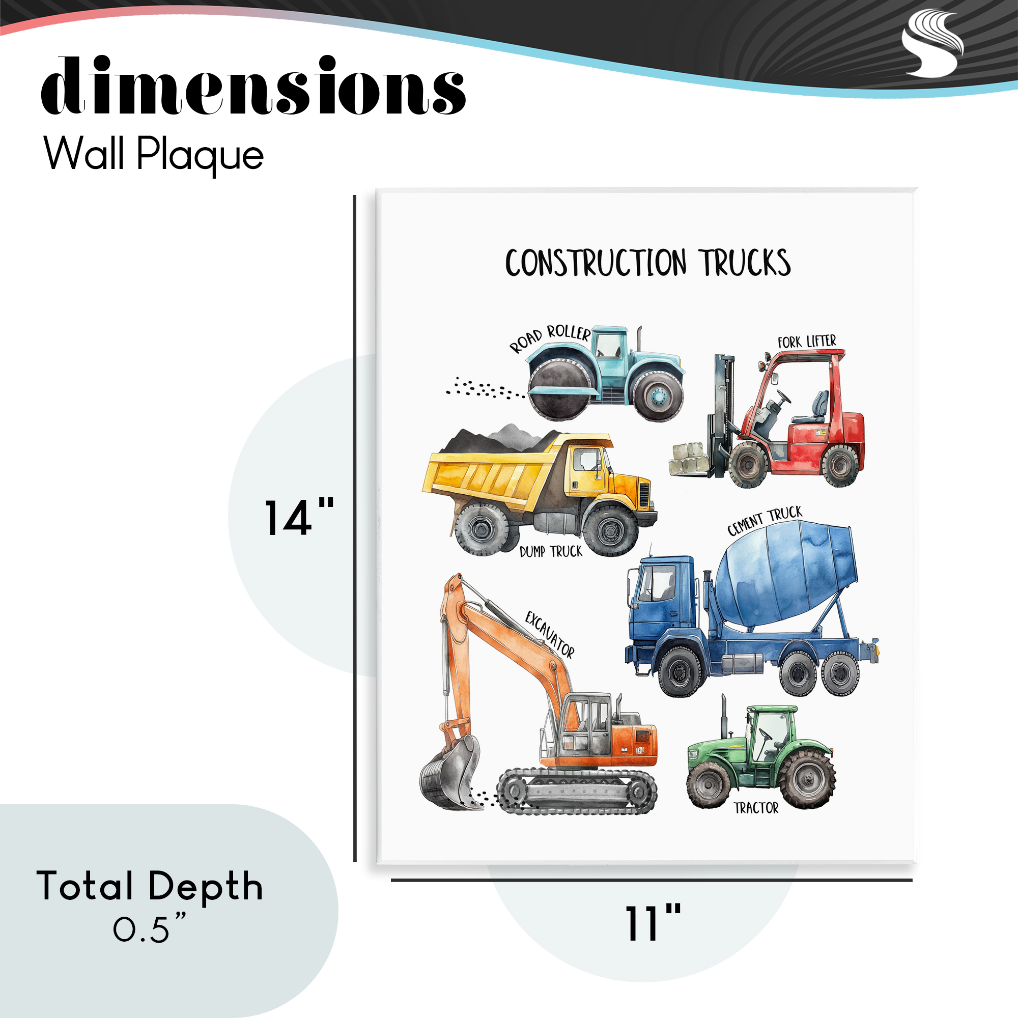 Construction Trucks Machinery Wall Plaque Art, design by Christine Simpson Art