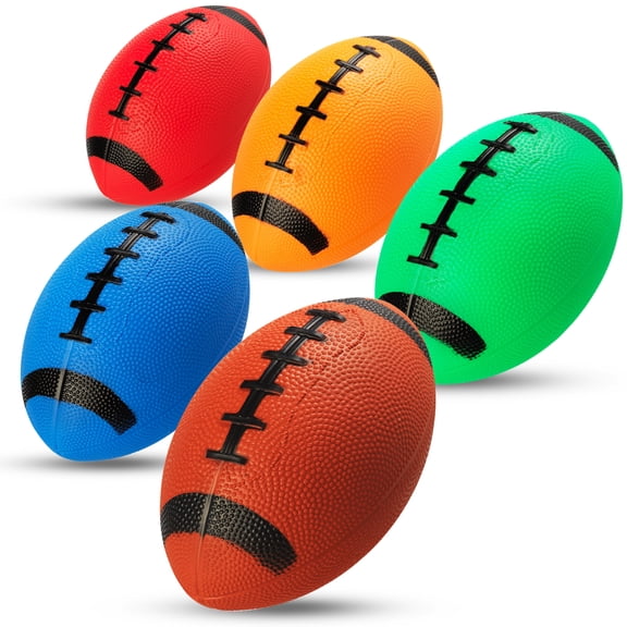 PlayBolt 6-Inch Mini Footballs – 5 Pack Multicolor Inflatable PVC Toy Footballs with Hand Pump for Kids & Toddlers – Indoor & Outdoor Party & Backyard Play