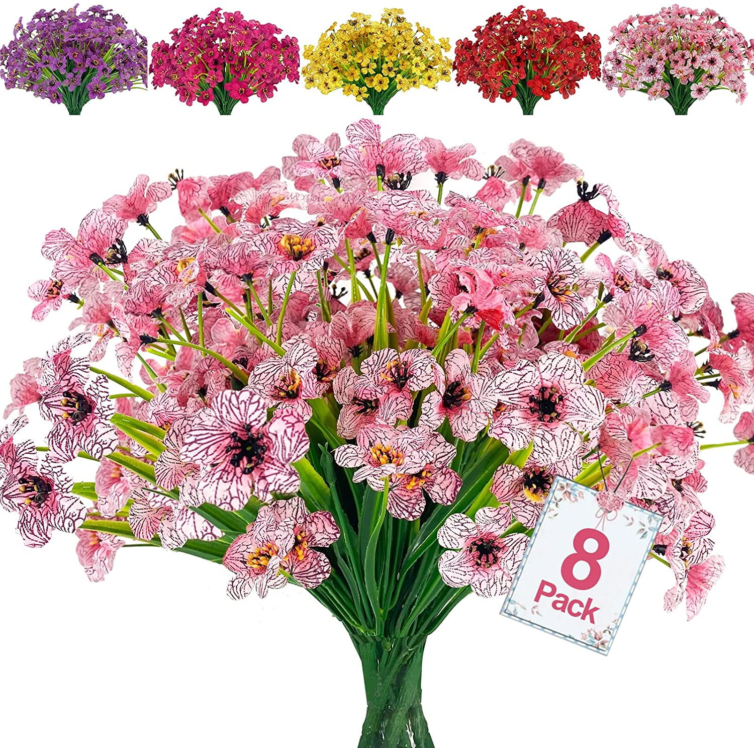 Sinhoon 8 Bundles Fake Flowers Outdoor Silk Flower UV Resistant Faux