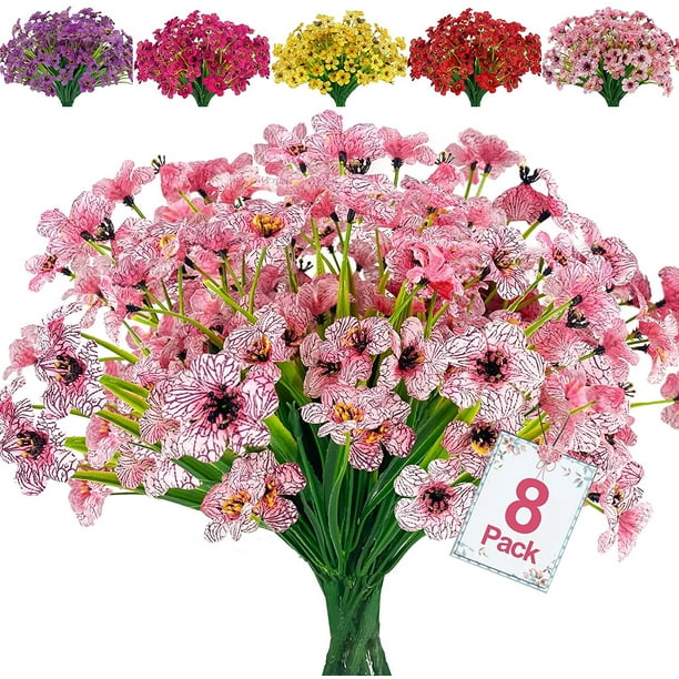 Sinhoon 8 Bundles Fake Flowers Outdoor Silk Flower UV Resistant Faux
