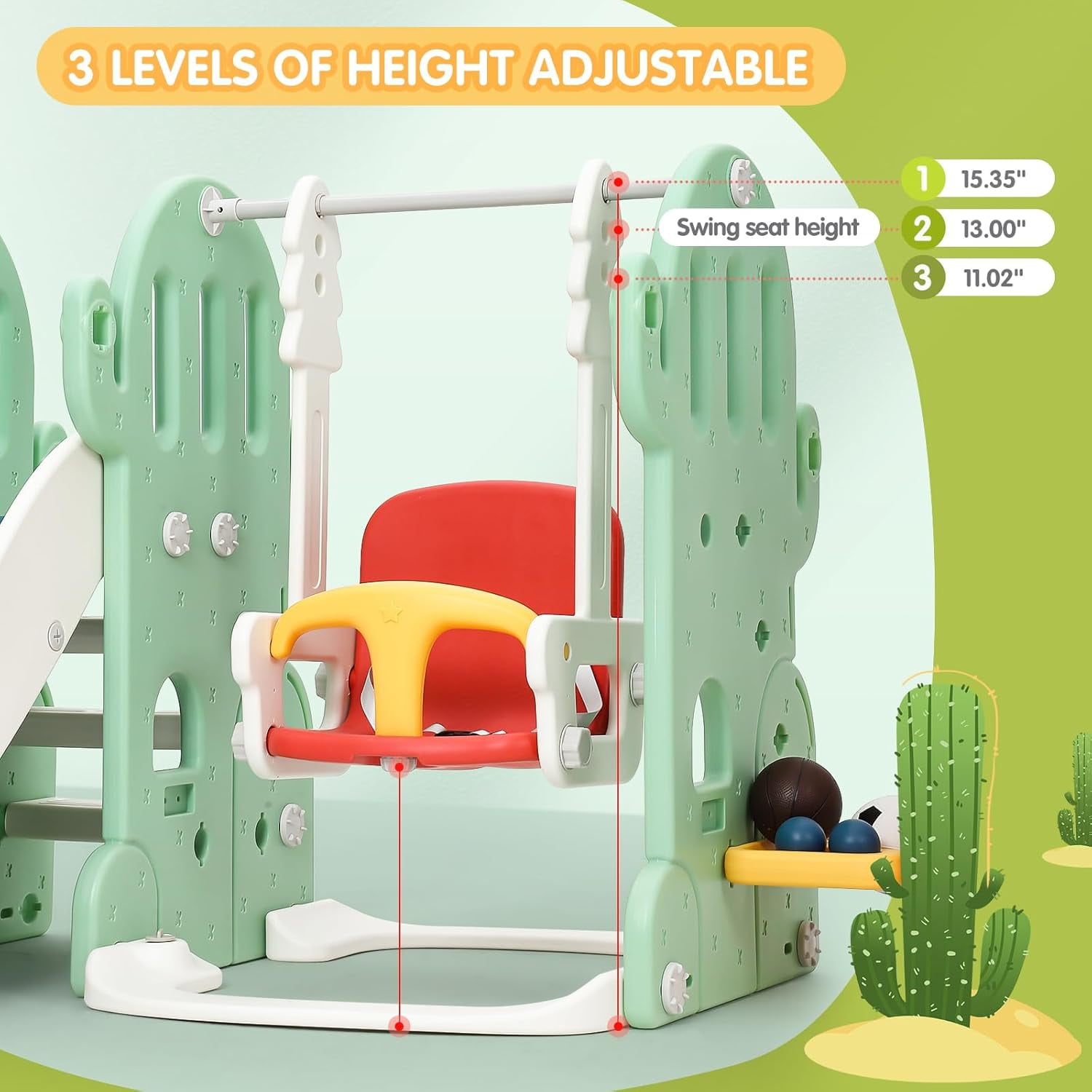 Huisuilinss 7 In 1 Toddler Slide And Swing Set,Kids Freestanding Climber Slide PlaySet,Toddler Slide Set With Adjustable Swing And Basketball Hoop,Soccer Golf And Ring Toss Game,Playground For Age 1-3