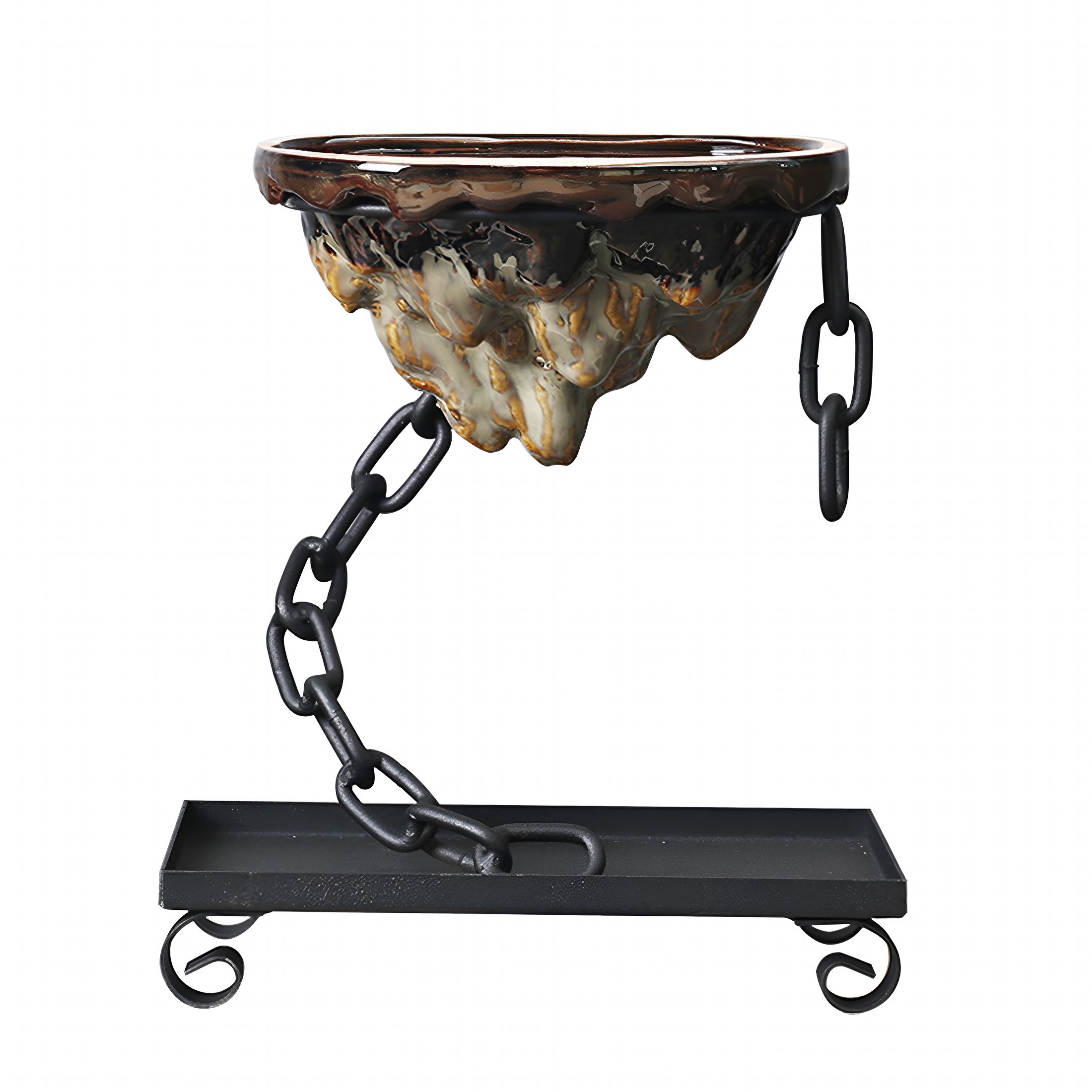 ACDANC Succulent Planter Pot Simulation Rockery Chain Suspension Hanging Type Ceramics Pot Ornament Iron Art Landscape Bonsai Planter Living Room Decoration Garden Supplies