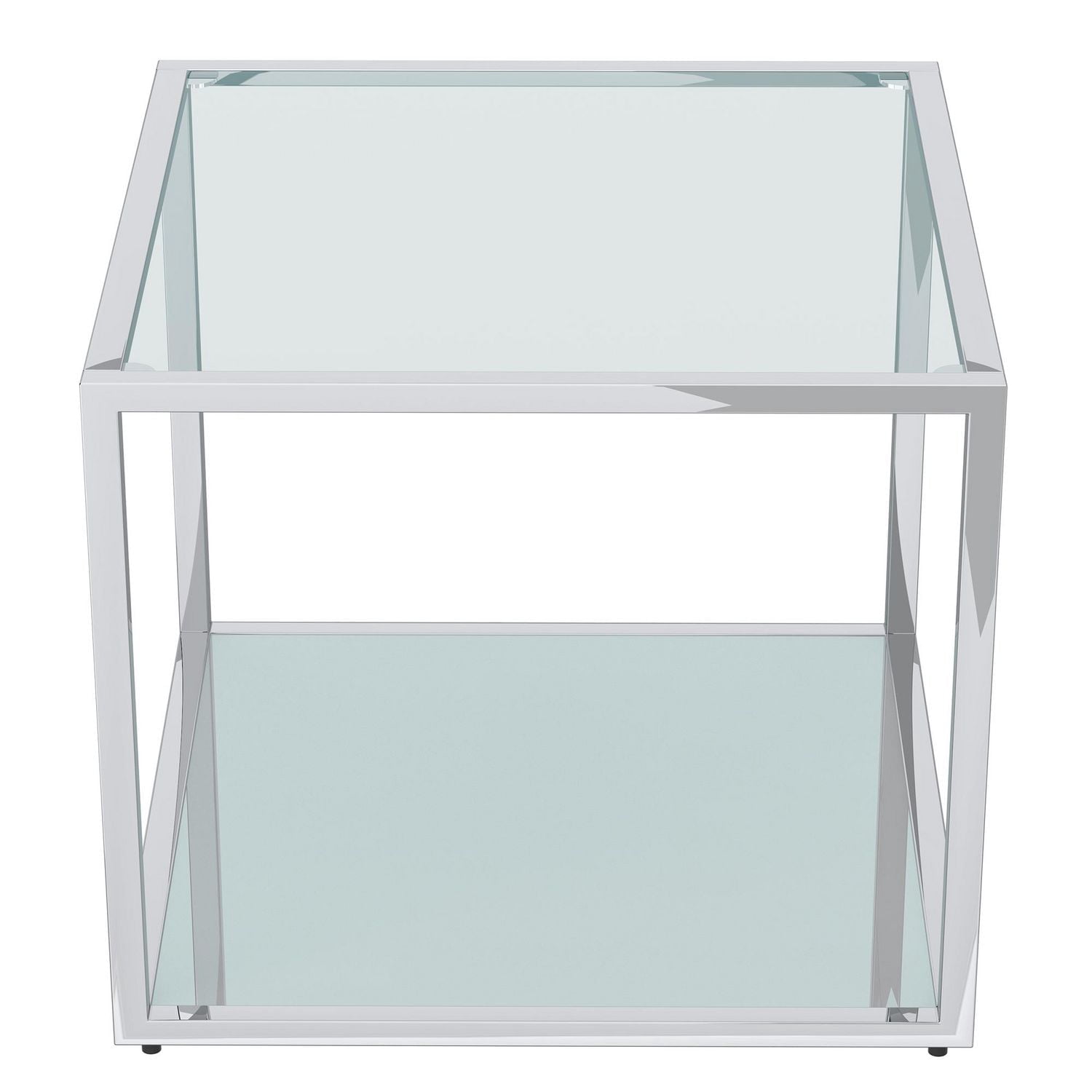 Table d'Appoint Grande Carrée Contemporaine en Métal et Verre - Argent