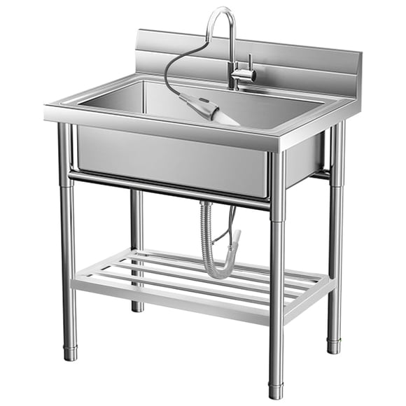 Yiwa Stainless Steel Commercial Utility Sink,Free Standing Single Bowl Pull-Down Faucet Heavy Duty Sink for Restaurant Bar Laundry - Hot & Cold Water Indoor & Outdoor
