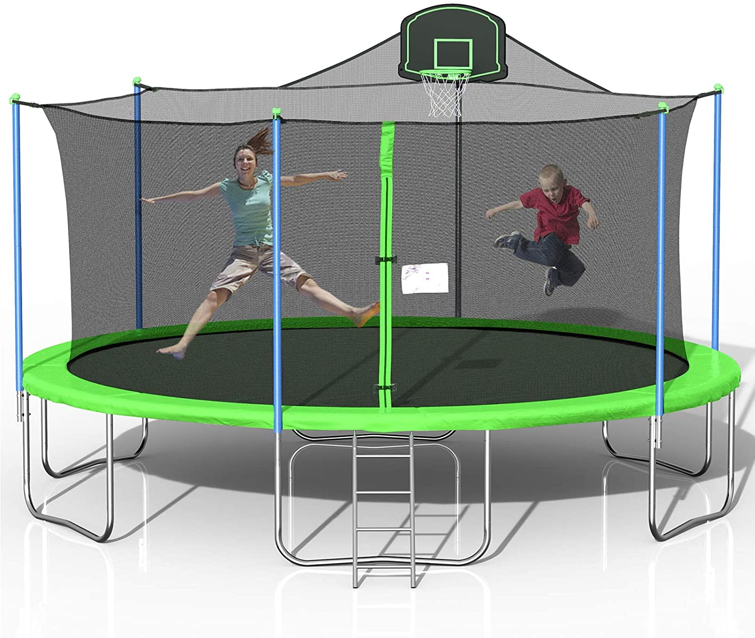 with Enclosure Net & Safety Pad & Basketball Hoop & Soccer Goal and Ladder Capacity for 6-8 Children Round Jumping Mat Outdoor Backyard Exercise ATY 16FT Trampoline for Kids 