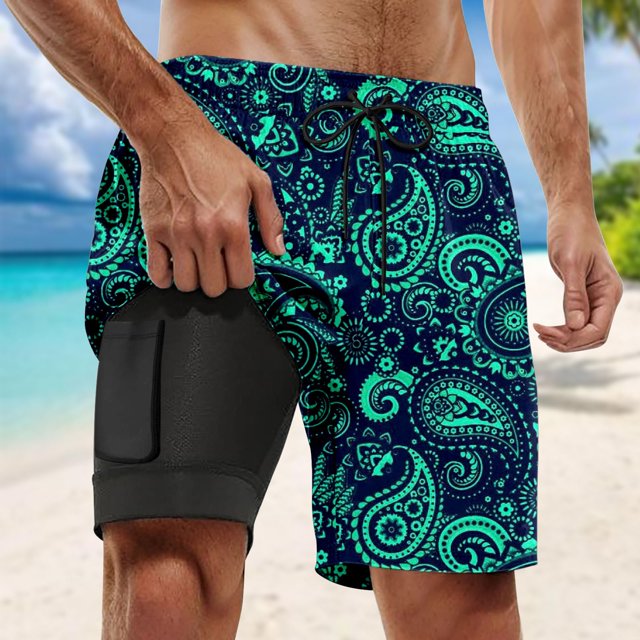 WILLBEST Pantalones Cortos de Verano para Hombre, Elegantes Pantalones de Playa de Doble Capa Interior con Bolsillo