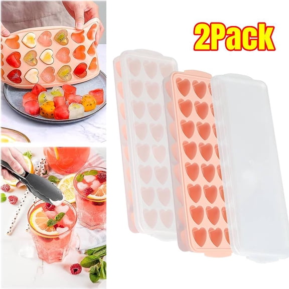 2PCS Heart-Shaped Ice Cube Trays with lid - 21 Holes Silicone Mini Heart Ice Cube Tray for freezer, Dishwasher Safe, Fun Shape Ice Cube Mold