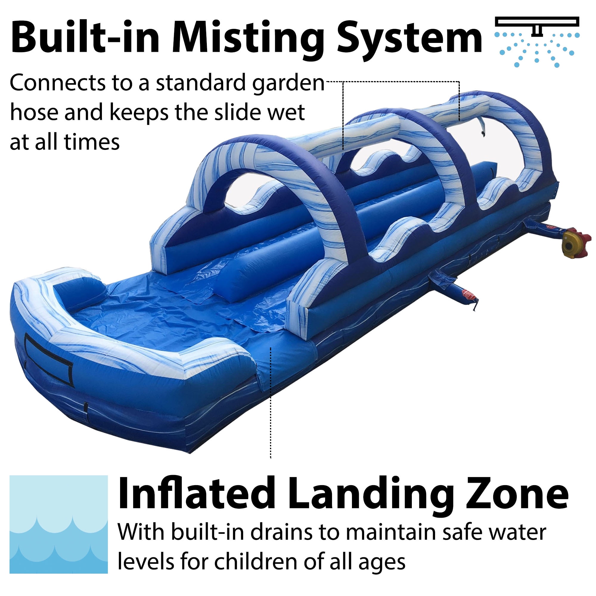 TentandTable Commercial Inflatable Splash and Ride Waterslide, Blue Marble Dual Lane with Blower, 35'