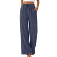 thumbnail image 3 of Fantaslook Linen Wide Leg Pants for Women Flowy Palazzo Drawstring Elastic Waist Trousers with Pockets Summer Beach Vacation Clothes, 3 of 10