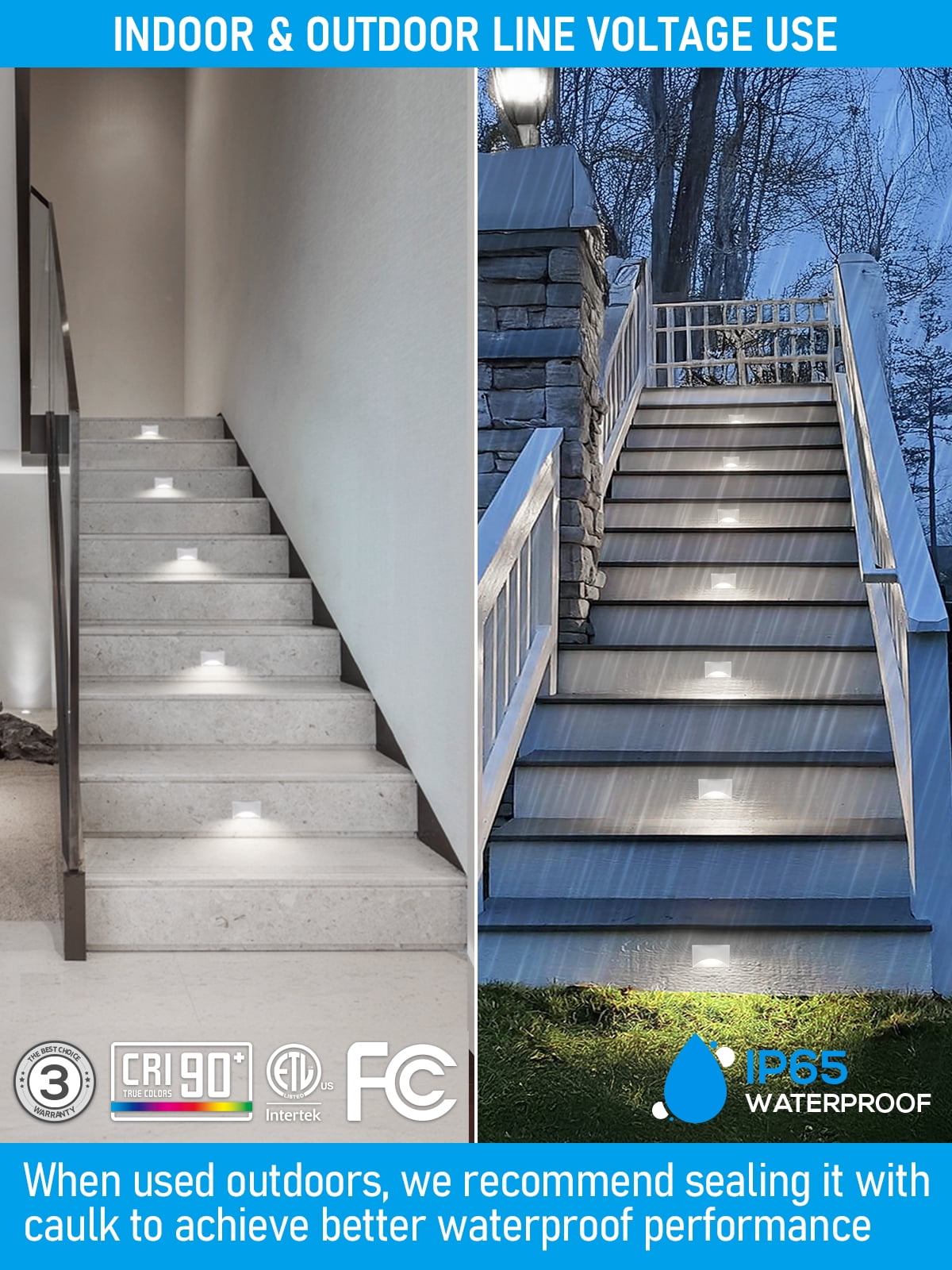 9 Pack 5CCT 120V LED Step Lights, Dimmable Stair Lights IP65 Waterproof, Aluminum Shell, Anti-Glare, CRI90, White