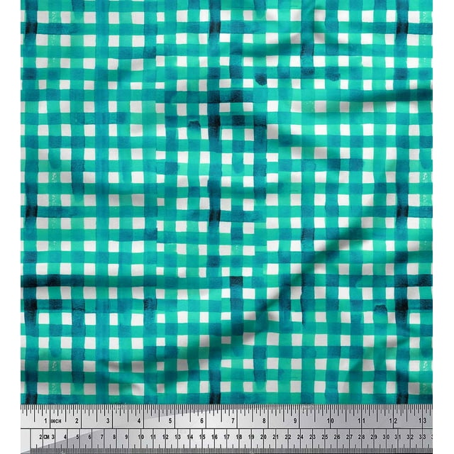 Soimoi Green Poly Georgette Fabric Check Check Print Fabric by the Yard 42 Inch Wide