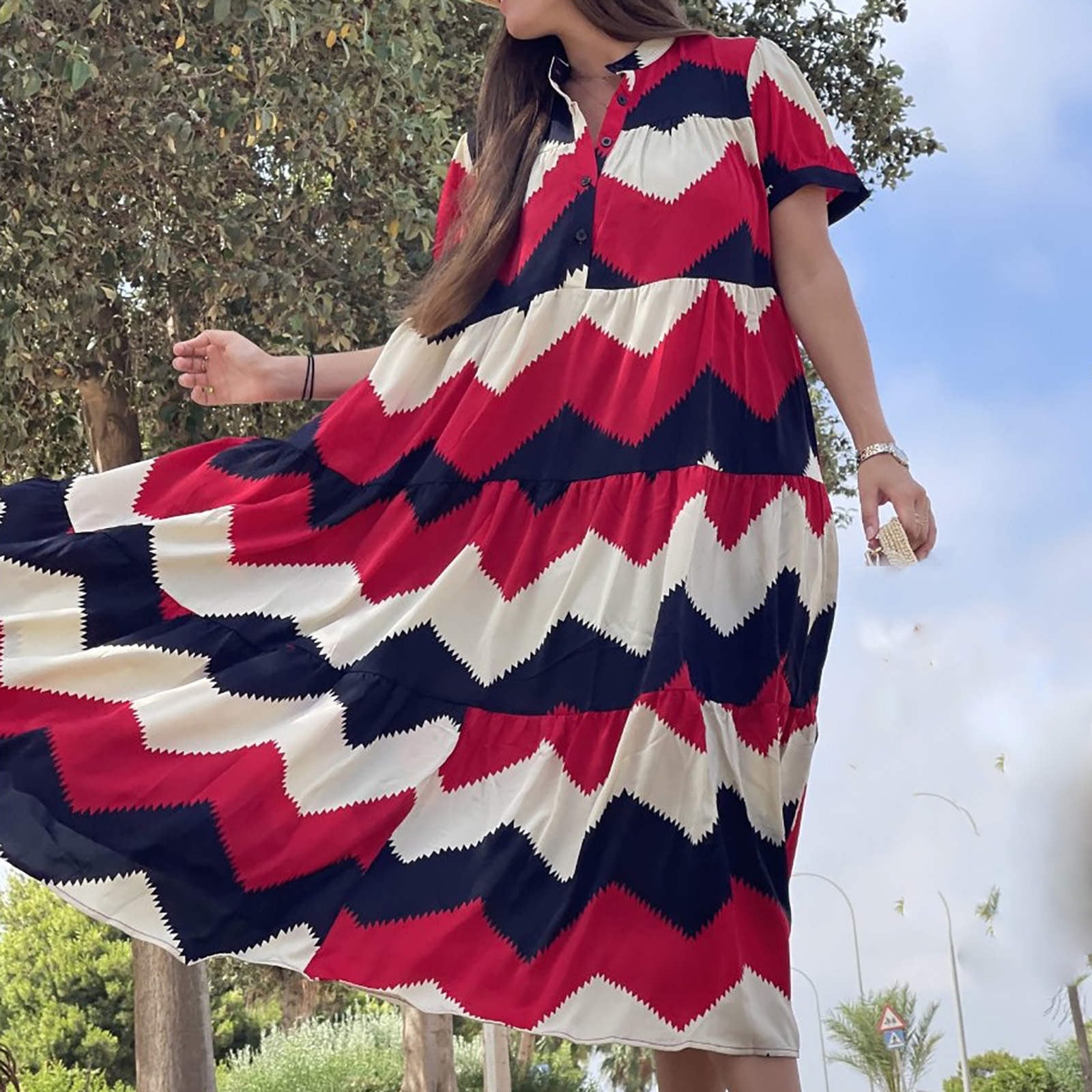 Gaecuw Maxi Sundress Women Crew Neck Short Sleeve Calf Length Swing Beach  Dresses Button Trendy Dresses Polyester Going Out Dresses Casual Summer Dresses  Day Dresses Cute Dresses Vacation Dresses - Walmart.com