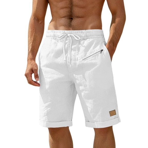 JUUYY Mens Shorts Casual Elastic Waist Drawstring Straight Roll-Up Hem Shorts Loose Lightweight Summer Beach Shorts with Pocket White XXXL