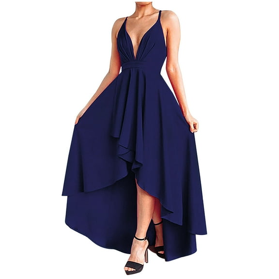 Dyegold Sundresses for Women Casual Beach - Womens Dresses Sexy V Neck Sleeveless Ruffle High Waist Maxi Sundresses ​Summer Loose Swing Flare ​Bridesmaid ​Dresses