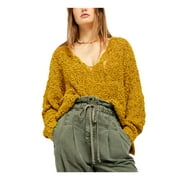 Free People Women's Textu Long Sleeve V Neck Sweater Yellow Size M