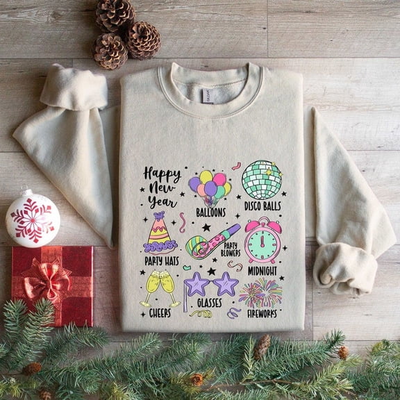 Disco Ball, Baloons, Party Hats, Party Blowers, Midnight, Cheers, Glasses, Fireworks 2024 Happy New Year Shirt, Cheers to New Year Shirt, 2024 Party Shirt, Cute Xmas Doodles Shirt
