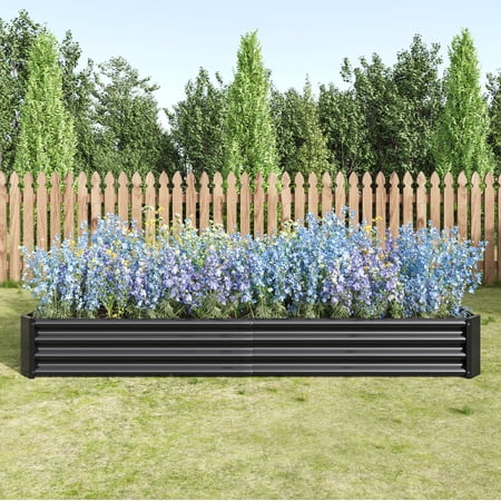 Elio Outdoor Metal 7.6x3.7x1ft Raised Garden Bed, 7.6FT Planter Box, Rust-Resistant, Open Bottom, Sturdy Design for Vegetables, Flowers, Herbs, Black