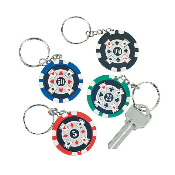 Poker Chip Key Chain - Party Favors - 12 Pieces