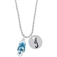 thumbnail image 1 of Delight Jewelry Silvertone Blue Open Plumeria Flower Flip Flop Silvertone Script Initial Disc - J - Charm Necklace, 20"+3", 1 of 4