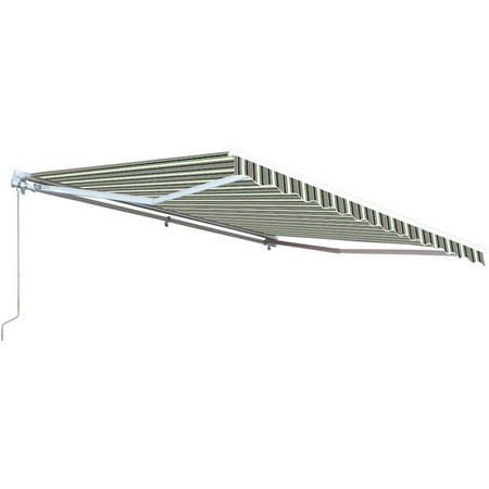 ALEKO Retractable Motorized Patio Awning, 20' x 10', Multistripe Green Color