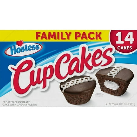 HOSTESS Chocolate Cupcakes Creamy Filling Chocolate Snack Cakes Family Pack – 14 Count / 22.22 oz