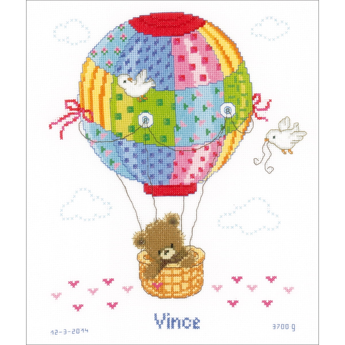 Vervaco Counted Cross Stitch Kit 10"X11.5"Hot Air Balloon Birth Record