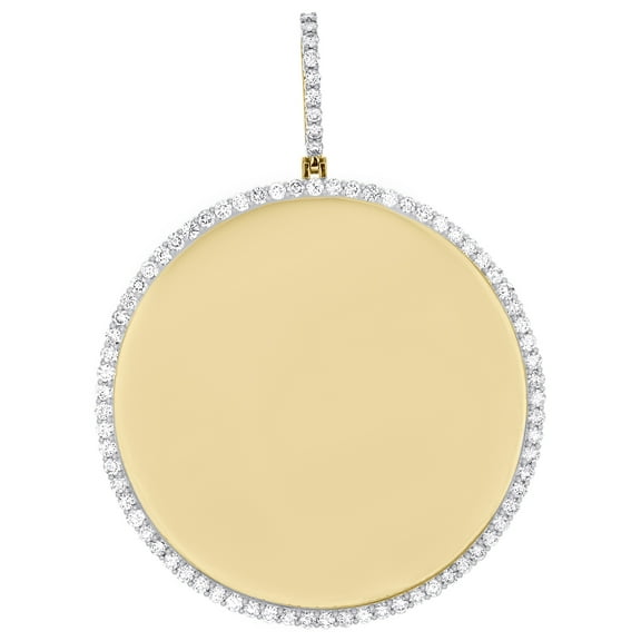 10K Yellow Gold Real Diamond Men's Round Memory Frame Pendant Medallion 2.50 CT