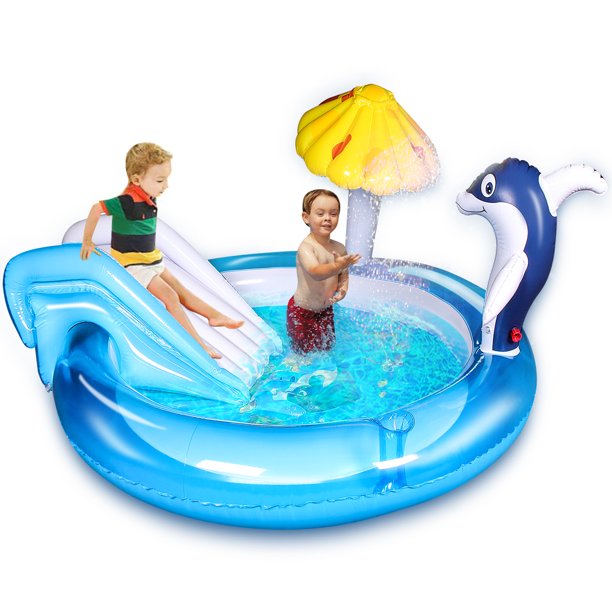 Qdreclod Inflatable Swimming Pool with Slide, Family Blow up Pool for
