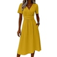 thumbnail image 6 of ClodeEU Women's V Neck Short Sleeve Midi Dress,Casual High Waist A Line Flowy Dress Yellow,Women's Plus XXL, 6 of 7