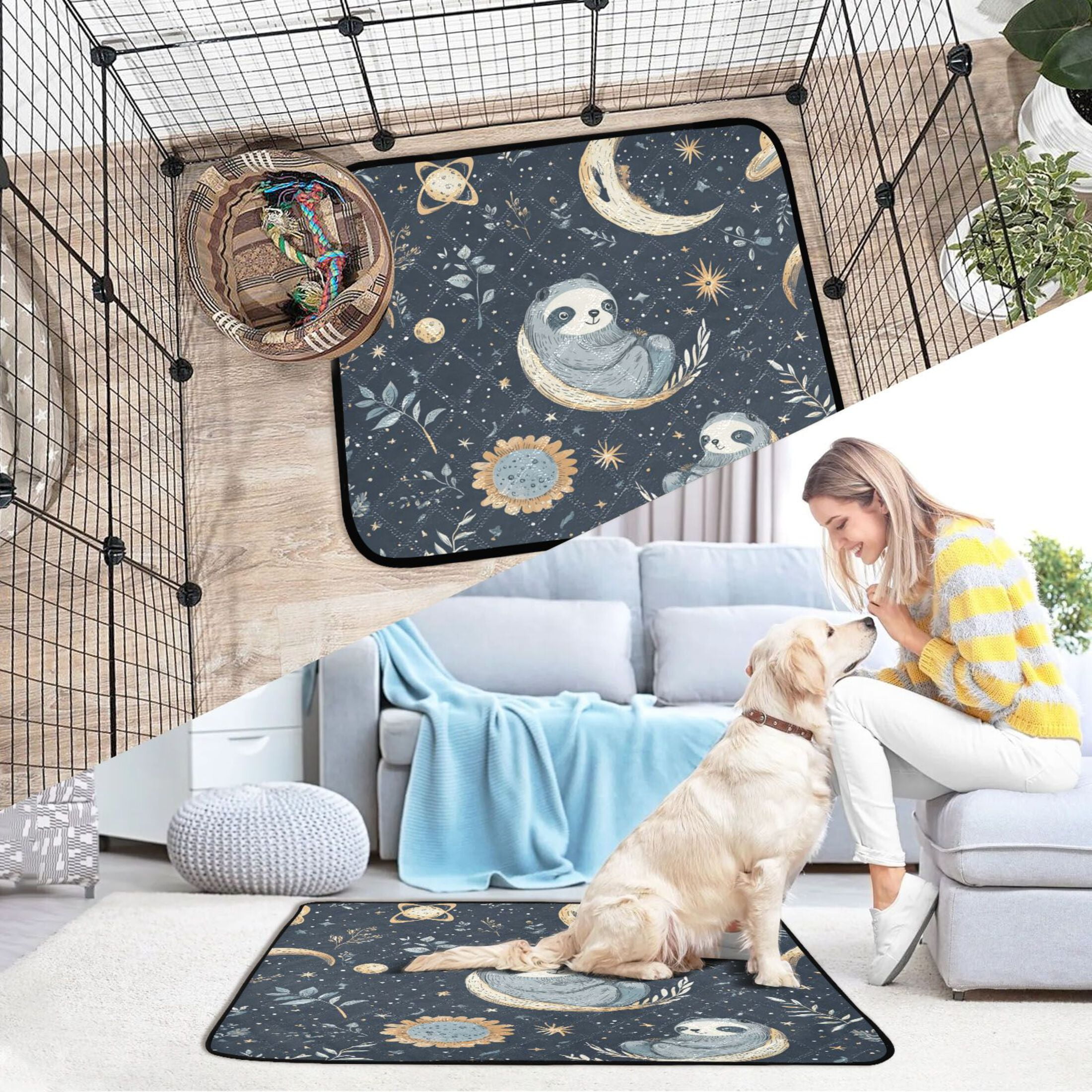 Qxltty Illustration Of Cute Sloth in Space Cat litter Pads Pet Set of 3 Diaper Mats Center Anti-leakage Layer Absorbent Soft and Comfortable