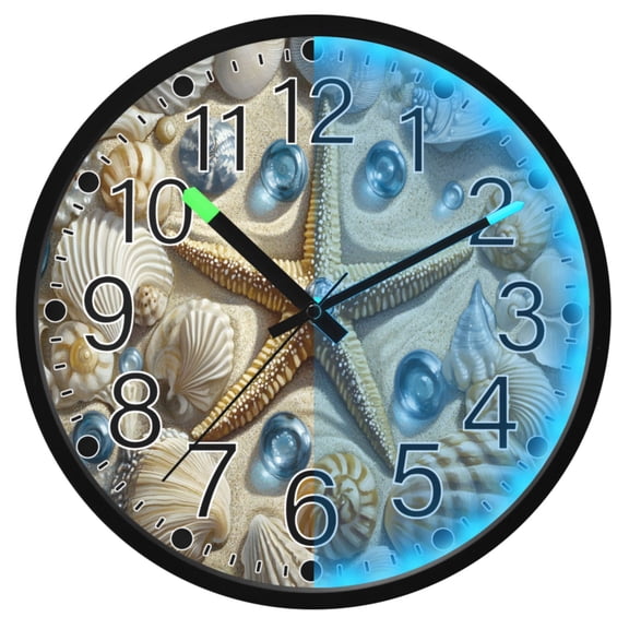 Ryvnso Starfish Conch 12 Inch Night Light Wall Clock Silent Battery Operated Luminous Clocks