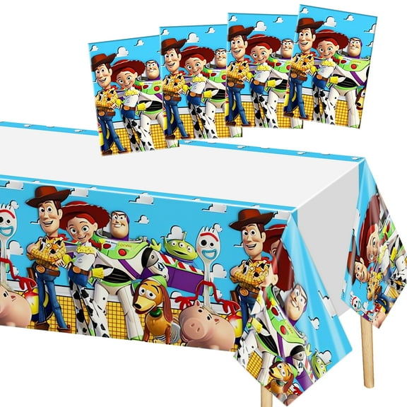 4 PCS Toy Story Birthday Party Tablecloth, Disposable Toy Story Party Table Cover Story Party Supplies for Kids Birthday Party Decorations