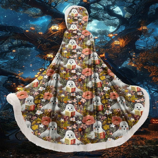 Capa larga con capucha para mujer, con estampado de Halloween, informal, blusa de poliéster