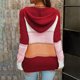 thumbnail image 4 of Suéteres para Mujer Diseño De Empalme con Cuello En V Estilo con Capucha Color De Contraste Suéter con Capucha para Mujer para Fiesta Oficina Hogar Rojo L, 4 of 6