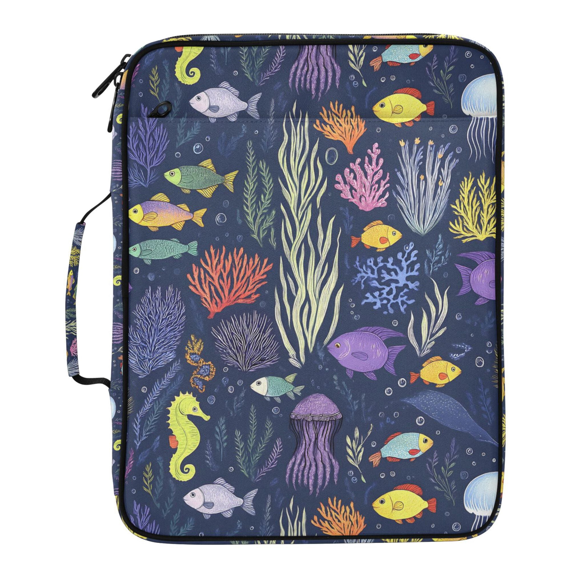 FORMRS Accordion File Folder A4 Size 7-Pocket Expanding Document Organizer Bag with 3 Ring Binder, Vibrant Ocean Pattern