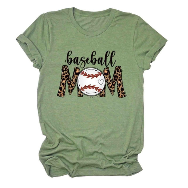 T-shirt Décontracté pour Femmes à Manches Courtes Uni avec Imprimé de Baseball, Col Rond, Hauts Imprimés
