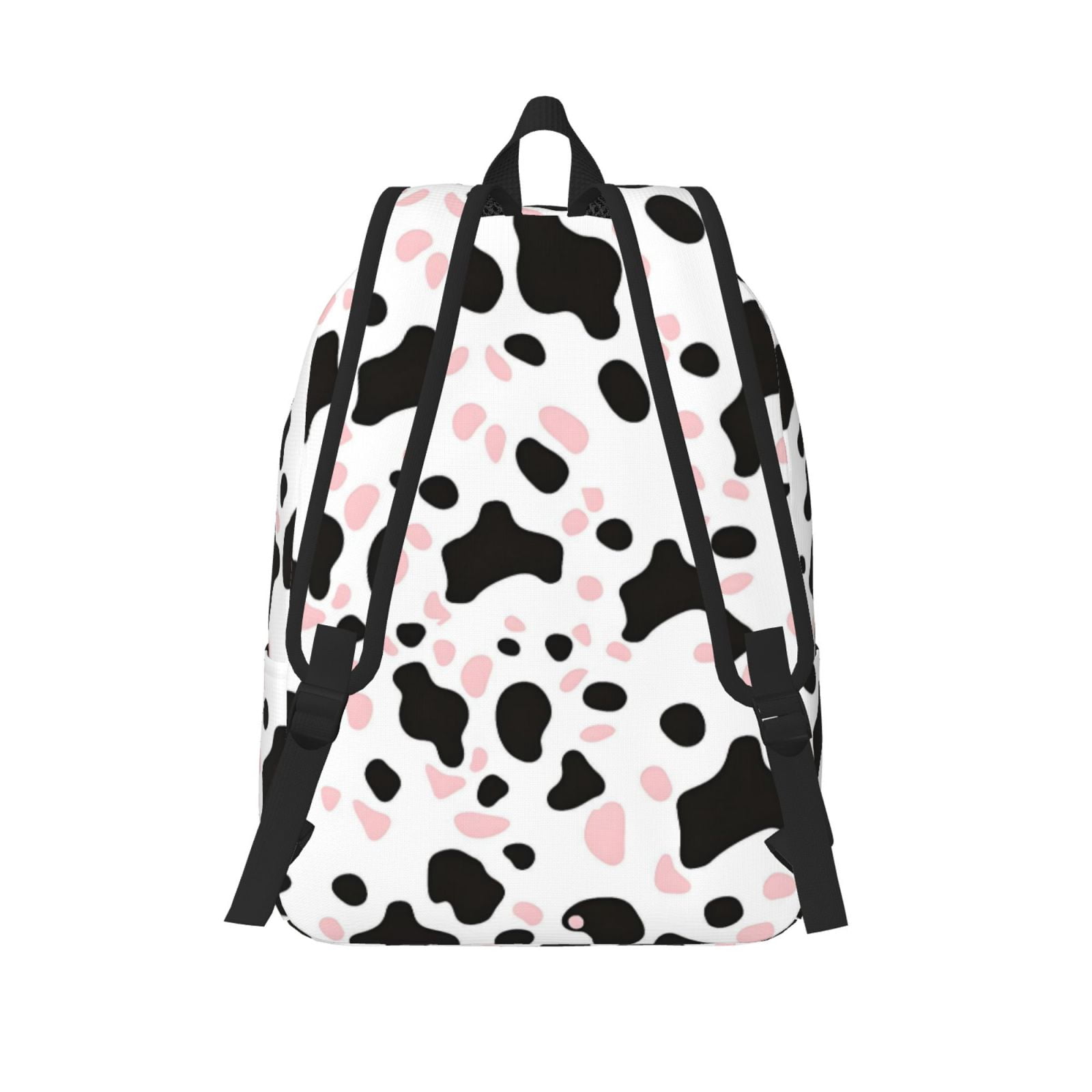 Casual Canvas Backpack Without Interlayer Large Capacity Stick Bag Design For Outdoor Shopping Office Outdoor Sports Simple Cow Print Pattern White Background, Pink And White_1 Medium