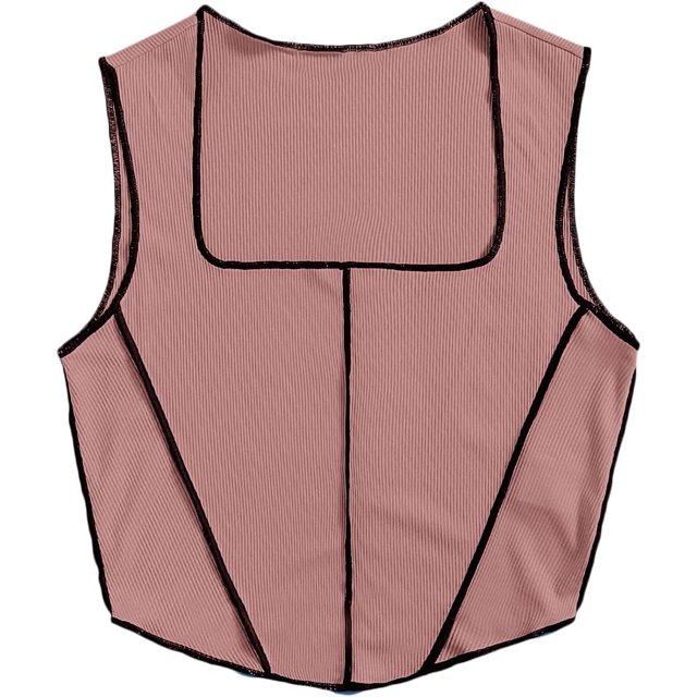 Camiseta sin mangas de punto acanalado asimétrico para mujer, cuello cuadrado, sin mangas Rosado (Dusty Pink) XS Rosado (Dusty Pink) XS Xishao ropa