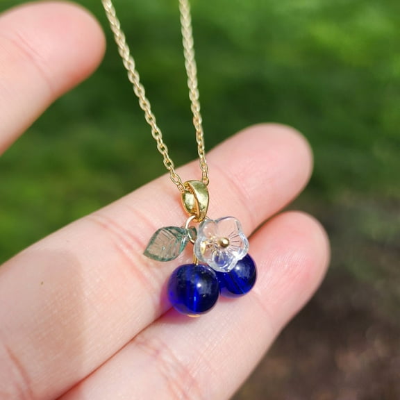 Blueberry Fruit Colored Glaze Pendant Necklace