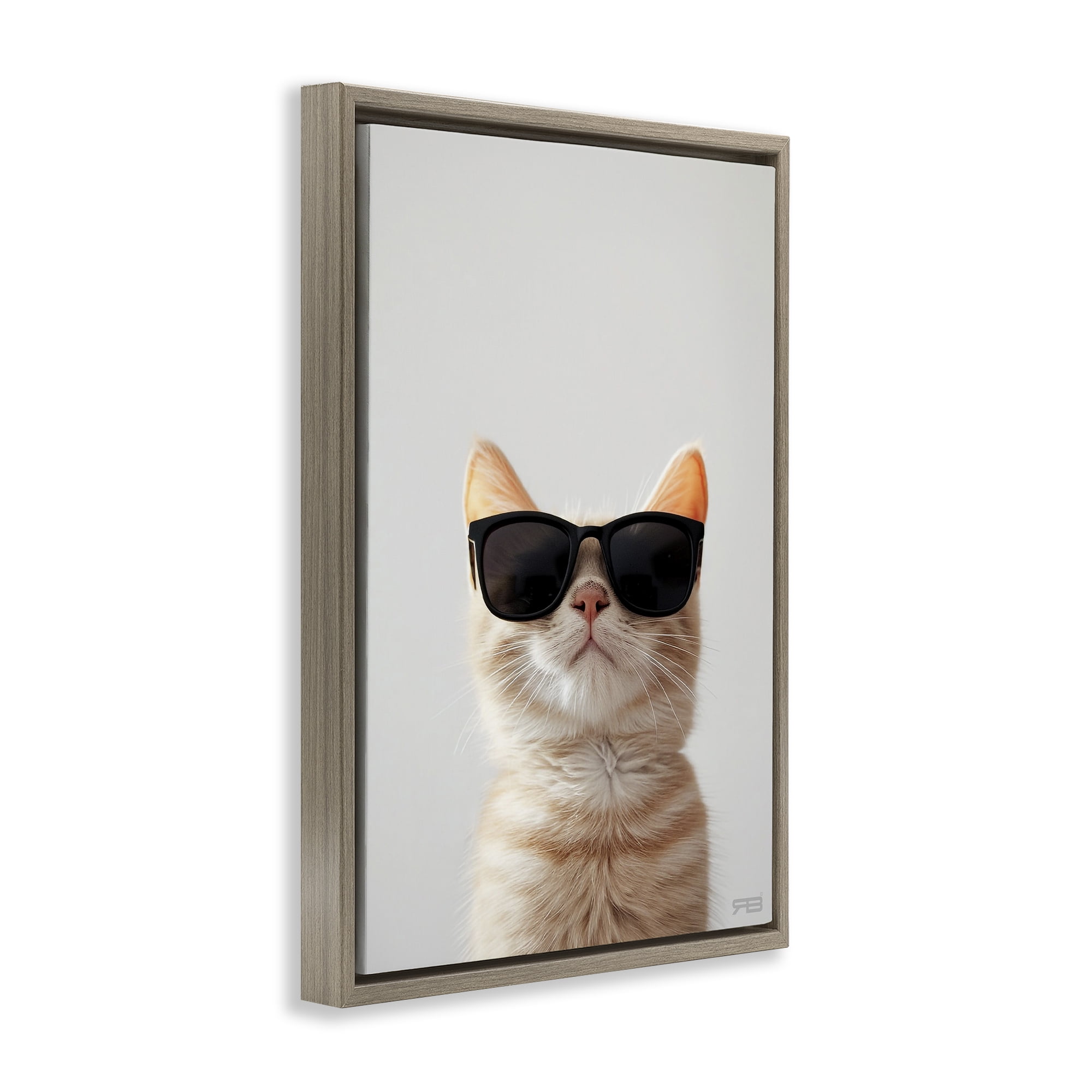 Stupell Industries Cool Sunglasses Cat Animals & Insects Painting Brown Floater Framed Canvas Art Print Wall Art, 21 x 31