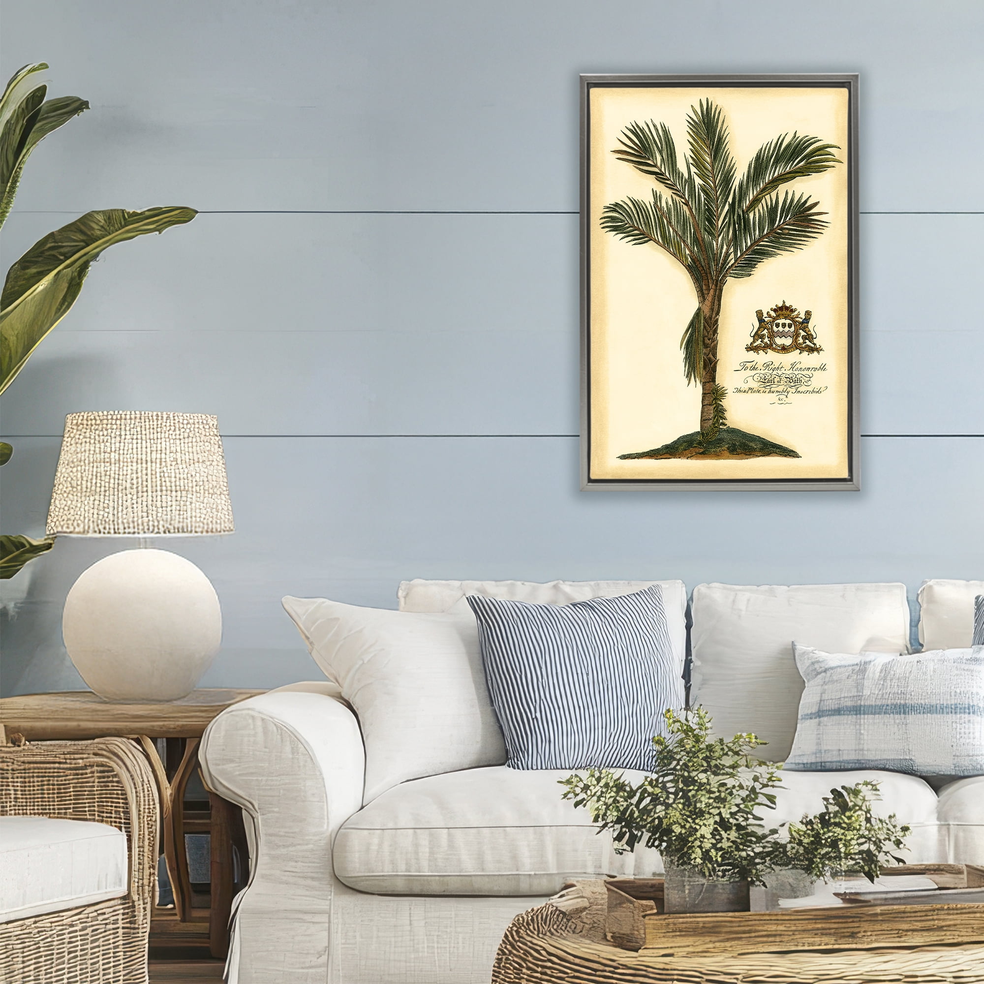 Stupell Industries Vintage Colonial Palm Gray Framed Floater Canvas Wall Art, design by Vision Studio