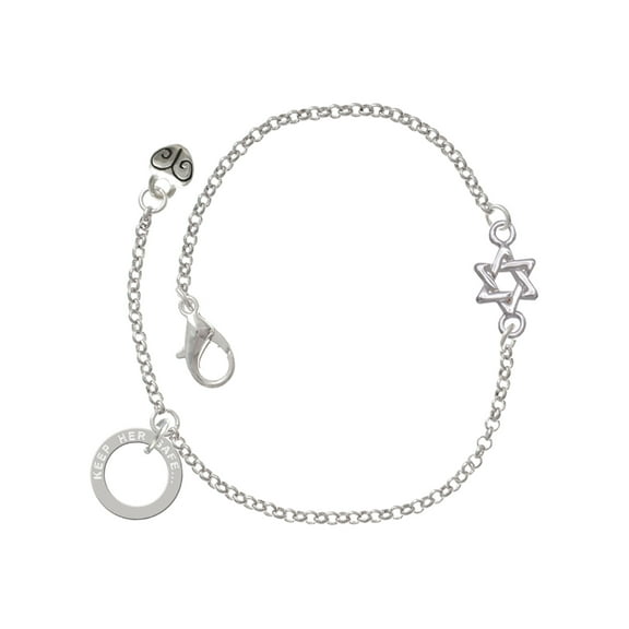 Delight Jewelry Silver-tone Keep Her Safe Infinity Ring - Silvertone Star of David Delicate Bracelet, 6.25 1.75" Extender