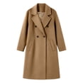 thumbnail image 4 of Women's Fall Winter Trench Coat Long Sleeve Dress Overcoat Heavy Insulated Peacoats with Pockets Khaki S, 4 of 9
