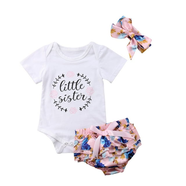 Ensemble de Vêtements pour Nouveau-Née Fille : Barboteuse + Short à Nœud + Bandeau